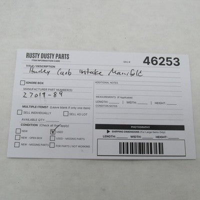 Harley Davidson OEM Carb Intake Manifold FCR FLT EVO Softail Dyna 2701