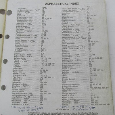 Harley-Davidson Official Factory 1984-1989 Police Models Parts Catalog
