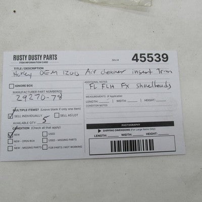 Harley OEM NOS FX FXS FLH Shovelhead 1200 Air Cleaner Insert Black 292