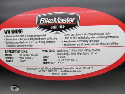 Bike Master NEW 110V Motorcycle Detailing Blow Dryer 152510