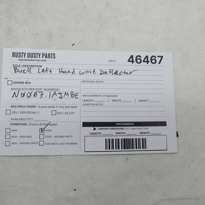 Buell Genuine Black Left Hand Wind Deflector XB9SX XB12X XB12XT N0007.