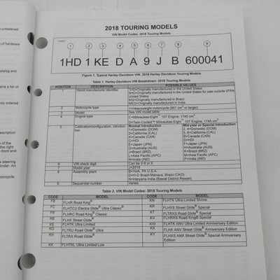 Harley Davidson Official Factory 2018 Touring Models Parts Catalog 940