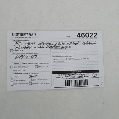 Harley Davidson OEM Chrome Right Hand Exhaust Muffler w/ Header Pipe 6