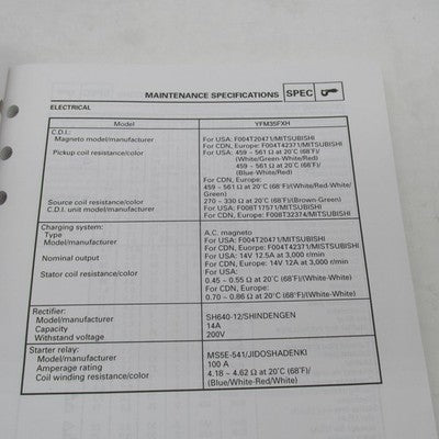 Yamaha OEM YFM350FX Service Manual LIT-11616-FX-35 LIT-11616-09-58