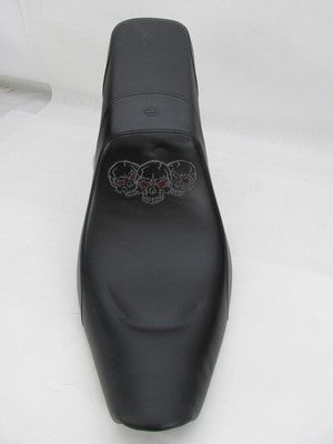 Harley-Davidson Dyna Custom Embroidered Skull Black Leather Seat