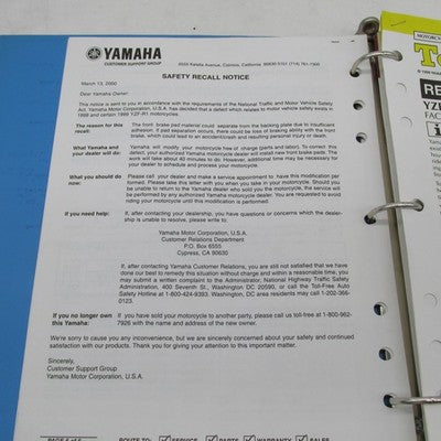 Vintage 1998-2000 Yamaha YZF-R1 YZF-R6 Motorcycle Tech Service Bulleti