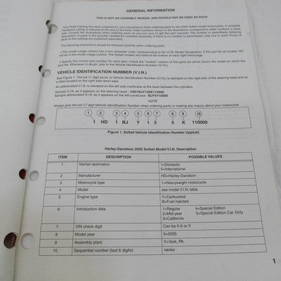 Harley Davidson Official Factory 2005 Softail Models Parts Catalog 994