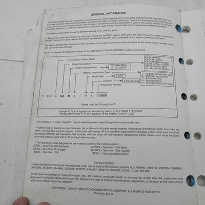 Harley-Davidson Official Factory 2000 XLH Models Parts Catalog 99451-0