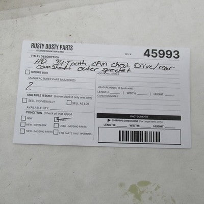 Harley Davidson OEM 34 Tooth Outer Sprocket Camshaft Drive/Rear 99-06