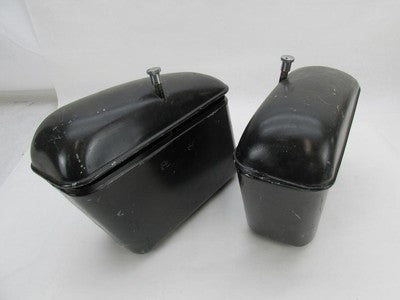 Pair of Vintage Black Metal Motorcycle Police Style Saddlebags 15"x5"x