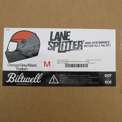 Biltwell NIB Lane Splitter MEDIUM Podium ORG/GRY/BLK 1004-550-103 | 01
