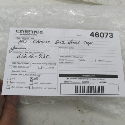 Harley Davidson NOS OEM Chrome Gas Fuel Cap 61272-92C