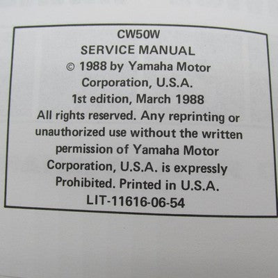 Yamaha OEM CW50 (W-A) Service Shop Repair Manual LIT-11616-CW-50 LIT-1