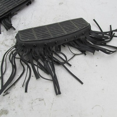 Harley OEM Gloss Black Rider D Footboards w/ Studded Leather Fringe 51