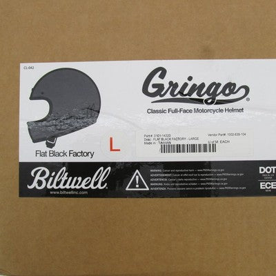 Biltwell NIB Gringo Large DOT Flat Black Factory Logo 1002-638-104 | 0