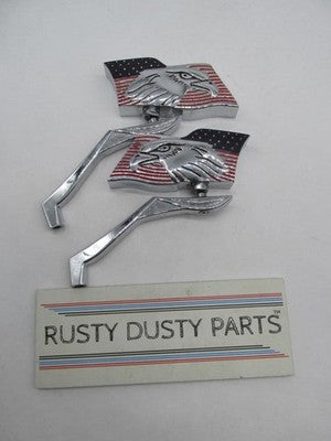 Pair of American Eagle Flag Motorcycle Harley Davidson Chopper Side Mi