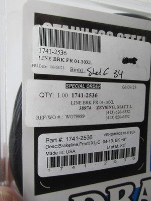 Drag Specialties NOS 04-10 XL Front Brake Line Kit +8" Black 1741-2536