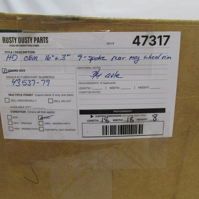 Harley OEM 16"x3" Rear Wheel 9 Spoke Mag Rim ¾" Axle Sportster 79-81