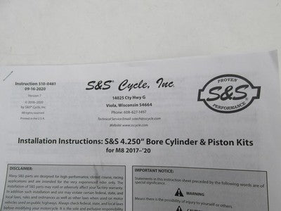 S&S Cycle NOS Harley 17-20 M8 128" Big Bore Cylinder Kit 0910-0733