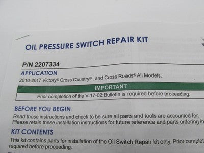 Polaris Victory Gennuine OEM NOS Oil Pressure Switch Repair Kit 220733