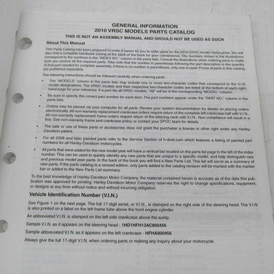 Harley-Davidson Official Factory 2010 VRSC V-Rod Parts Catalog Manual