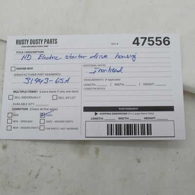 Harley OEM Prestolite Starter Housing Drive Assy. Ironhead Sportster 3