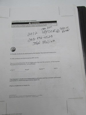 2012 BRP CanAm Spyder 990CC Rotax XPS Service Manual Book Copy