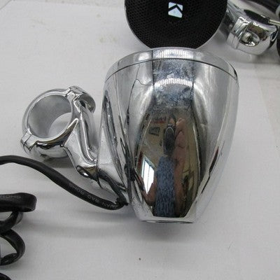 Pair of Kicker Chrome Handlebar Mounted Enclosed Speakers Weather Proo