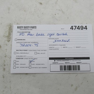 Harley Davidson OEM Rear Brake Light Switch Ironhead XLH XLCH Sportste
