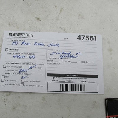 Pair of Harley OEM Rear Brake Shoes Linings Sportster XL XLH XLCH 4440