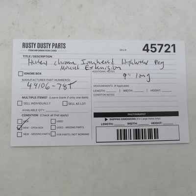 Harley Davidson OEM NOS Chrome 9" Highway Peg Mount Extension 78-84 49