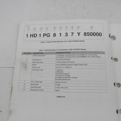 Harley-Davidson Genuine Official 2007 FLHRSE3 Model Parts Catalog 9943