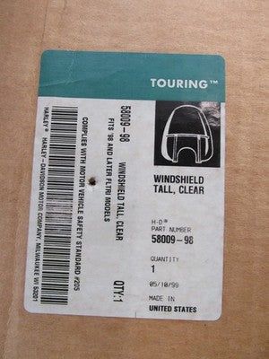 Harley Davidson NOS Windshield Clear Tall Touring 58009-98