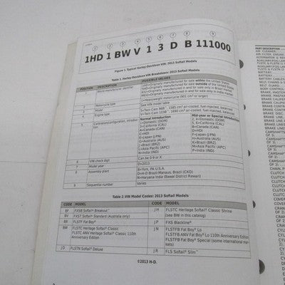 Harley Davidson Official Factory 2013 Softail Models Parts Catalog 994