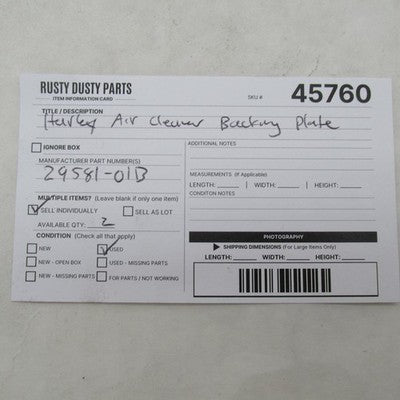 Harley Davidson Genuine Air Cleaner Backing Plate 29581-01B
