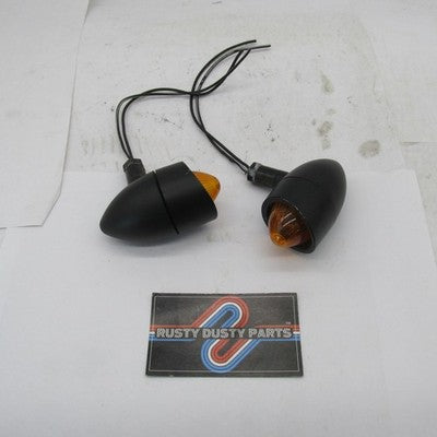 Pair of Black Bullet Aftermarket Turn Signals Amber Indicator Lights