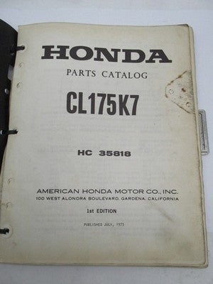 Honda Official Factory 1973 CL175 K7 Parts Catalog Manual