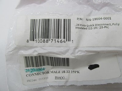 Lot of 25 Namz NOS .25" Male Quick Disconnect 22-18 Guage Wire 2120-05