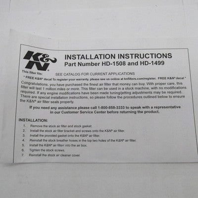 K&N NIB '08-'13 Harley Touring & Trike Performance V-Twin Air Filter H