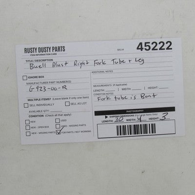 Buell Blast Right Front Fork Tube Leg G923-00-R (BENT TUBE)
