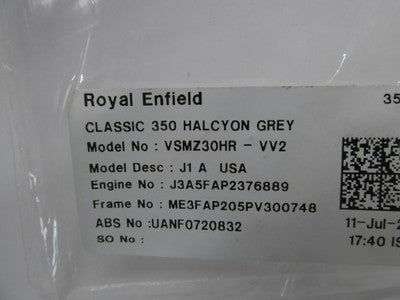 Royal Enfield OEM NOS Classic 350 Halcyon Grey Owner's Manual, Signals