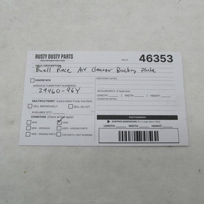 Buell OEM Racing Air Cleaner Backing Plate S1 S3 M2 Harley Davidson 29