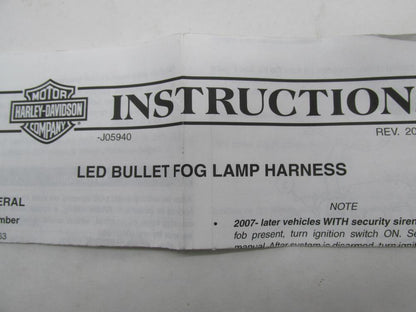 Harley Davidson Genuine NOS LED Bullet Fog Lamp Wiring Harness 6920086