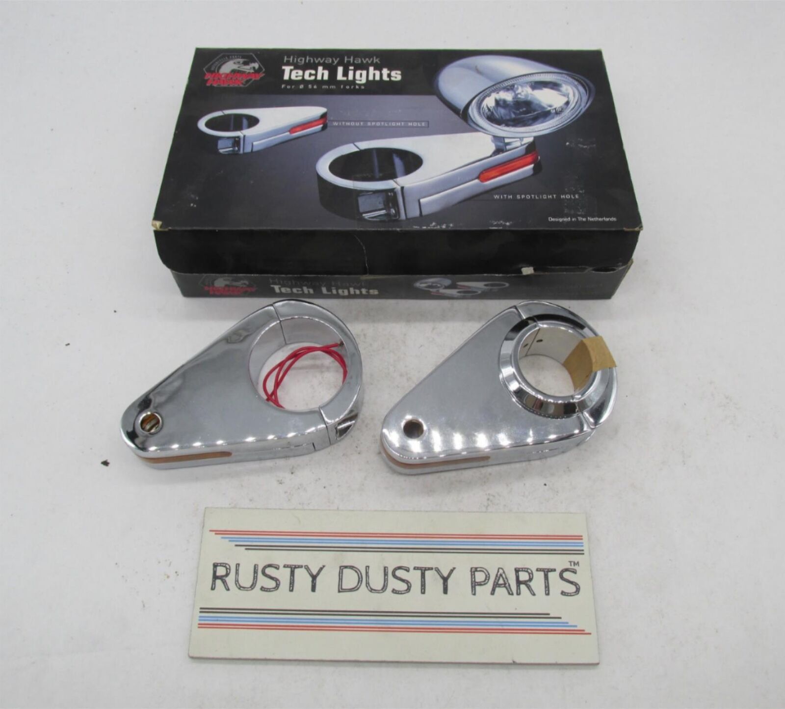 Pair of Highway Hawk Motorcycle 56MM Chrome Fork Leg Spotlight Brackets 68-612