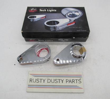 Pair of Highway Hawk Motorcycle 56MM Chrome Fork Leg Spotlight Brackets 68-612