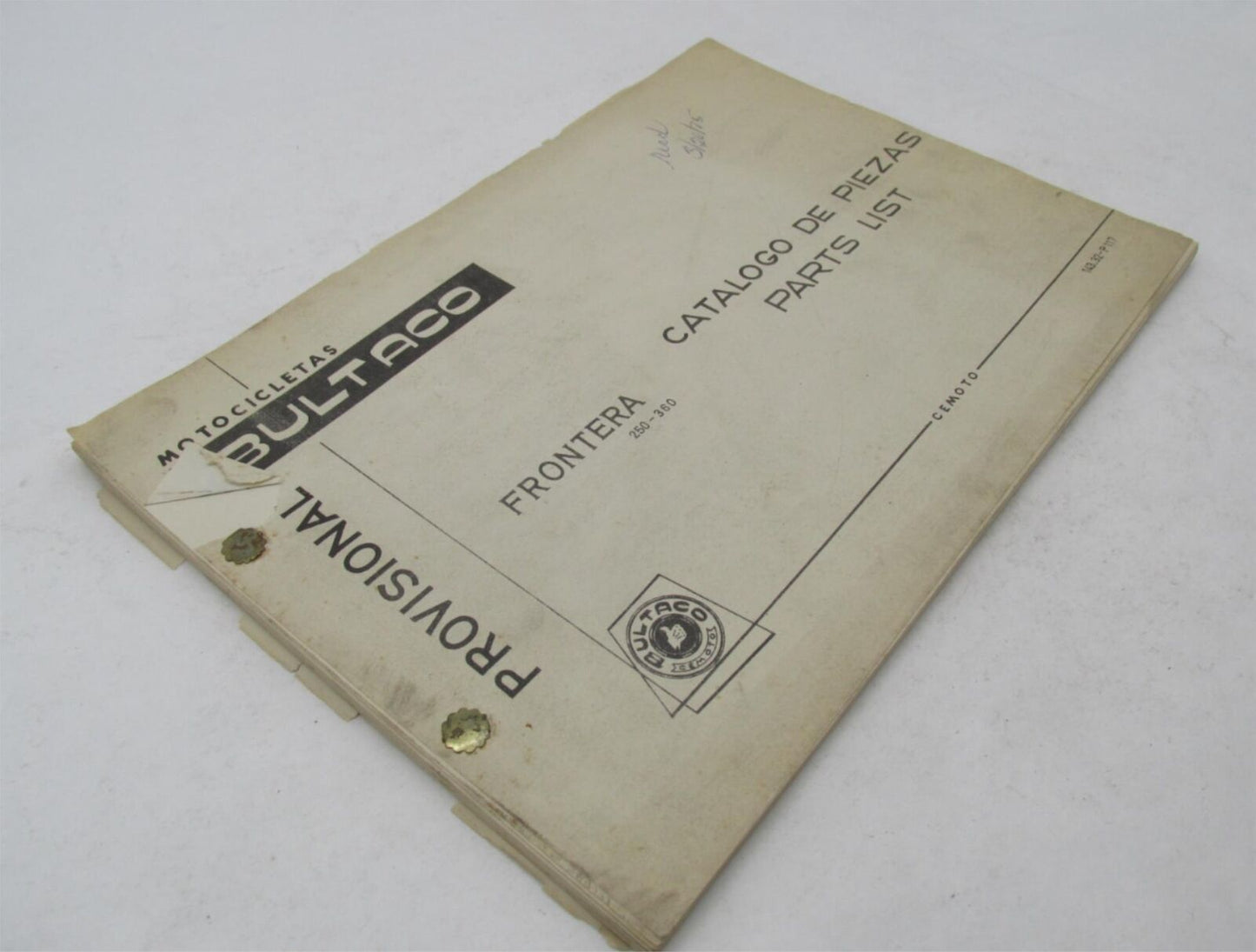 Bultaco Original Provisional Frontera 250-360cc Parts Catalog List 143.32-P117