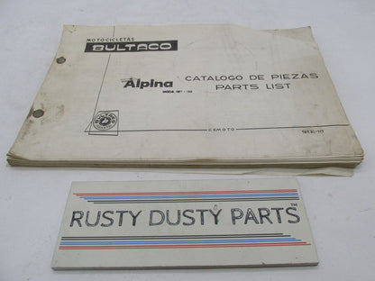 Bultaco Original Factory 1976 Alpina 187-188 Catalog Parts List 187.32-117