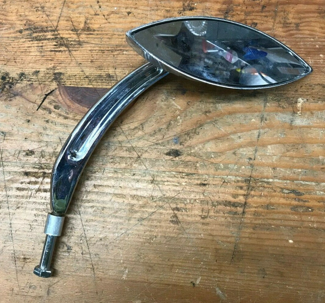 Harley Right side Mirror Custom Chrome Grooved Stem Crescent Style Cho