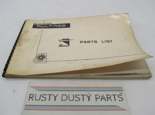 Bultaco Vintage Original 1968 El Bandido Parts List Catalog Manual 18.32-117