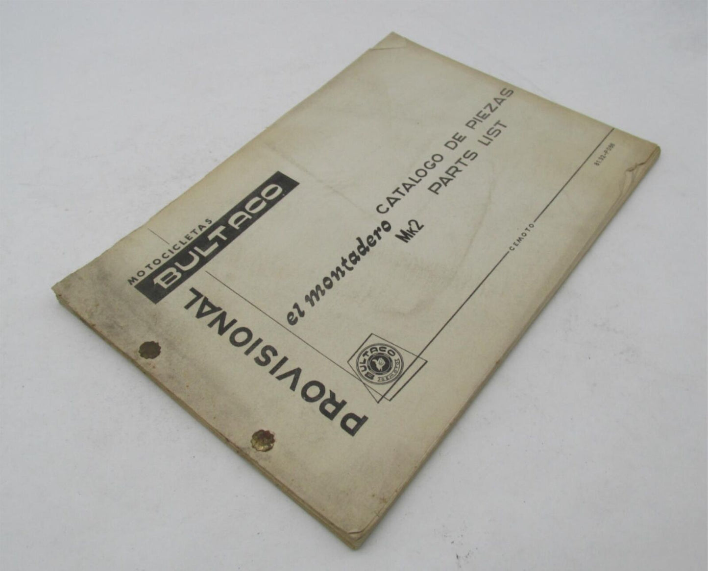 Bultaco Original Provisional 1971 El Montadero Mk2 Parts Catalog List 81.32-P066
